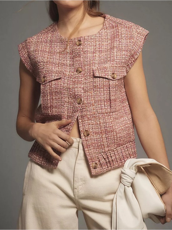 Anthropologie Jackets & Blazers - Maeve Extended Shoulder Tweed Vest Size M Wool Blend